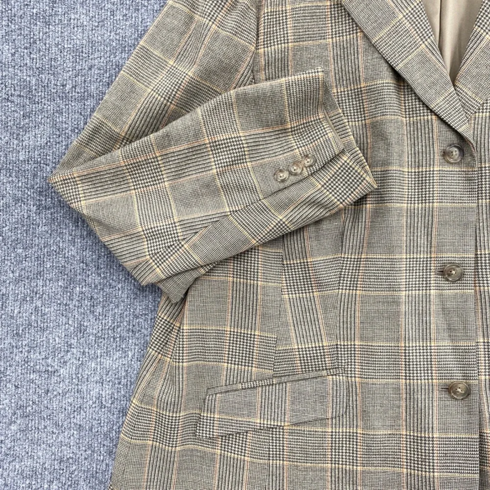 Lands End Blazer Jacket Women 22W Brown Plaid Wool Cashmere Office Academic Work